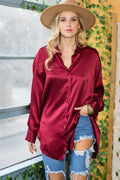 ST0130-1PC-OVERSIZE SATIN BUTTON UP SHIRTS-$27 (DISPLAY SAMPLE) - BLACK / L - Burzip Wholesale