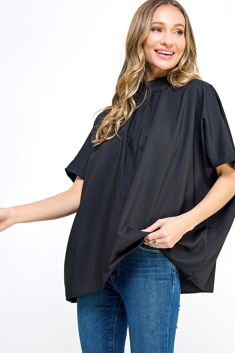 ST0170 BOXY STYLE MOCK NECK WOVEN TOP - selected color - Burzip Wholesale