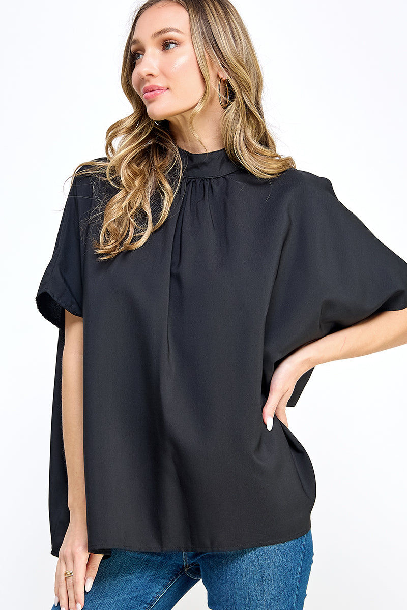 ST0170 BOXY STYLE MOCK NECK WOVEN TOP - selected color - Burzip Wholesale