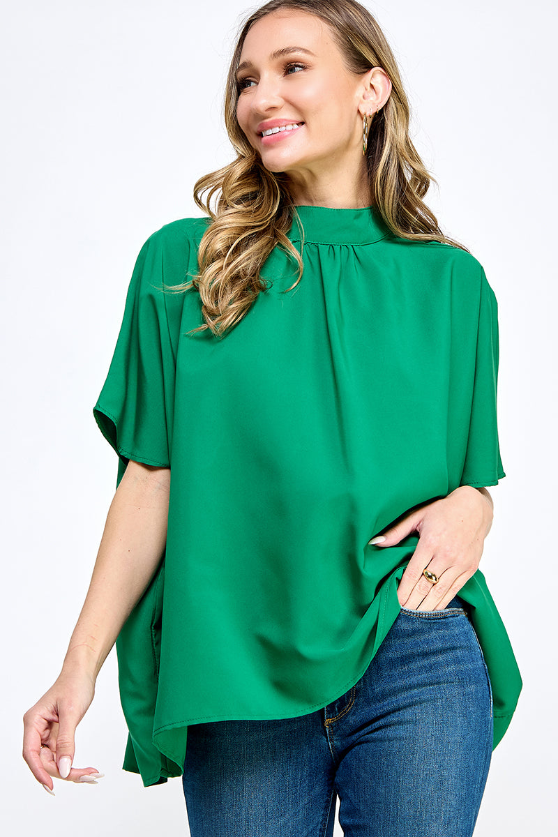 ST0170 BOXY STYLE MOCK NECK WOVEN TOP - selected color - Burzip Wholesale