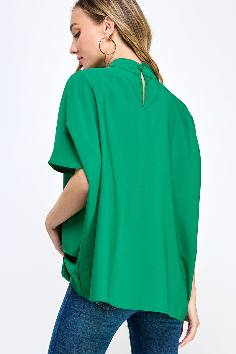 ST0170 BOXY STYLE MOCK NECK WOVEN TOP - selected color - Burzip Wholesale