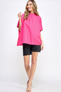 ST0170 BOXY STYLE MOCK NECK WOVEN TOP - BLACK / - Burzip Wholesale