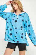 ST0181 Long Sleeve Zipper Hoodie Drawstring Top. - BLUE - S - Burzip Wholesale