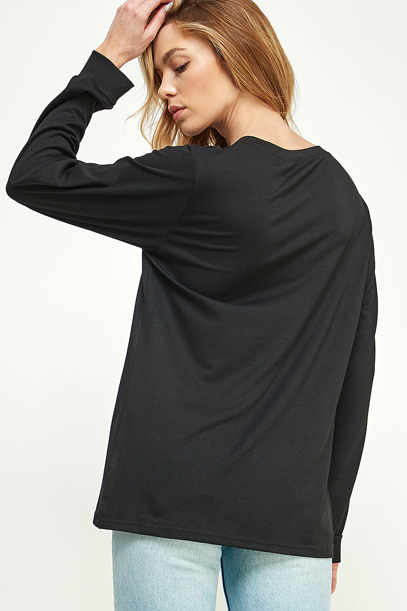 ST0189-1pc-LONG SLEEVE ROUND NECK WITH POCKET SIDE TOPS-$18 (Sample For Display) - SALMON - Burzip Wholesale