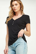 ST0202 (smlxl) Buttons Slim Fit V Neck Knit Top - BLACK - 1111=4pcs/pack $15 - Burzip Wholesale