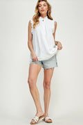 ST0203-1pc-WOVEN SLEEVE LESsS HALF PLACKET W/ BUTTON-$18 (Sample for Display) - HUNTER GREEN/M - Burzip Wholesale