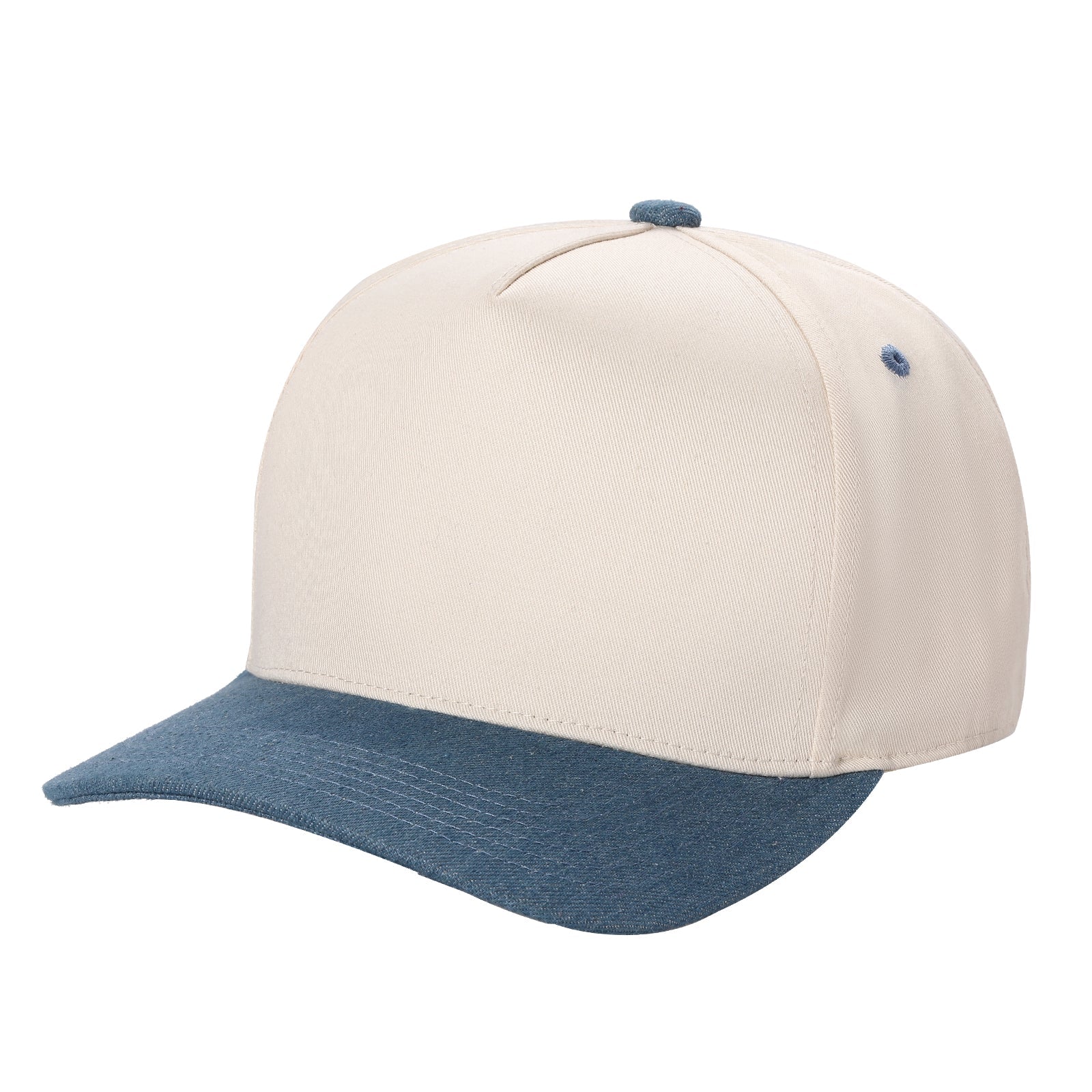 5panel Twill Fabric 5tone with Cream Crown 2tone Blank Caps Tctan - SKY/BROWN - new - Burzip Wholesale