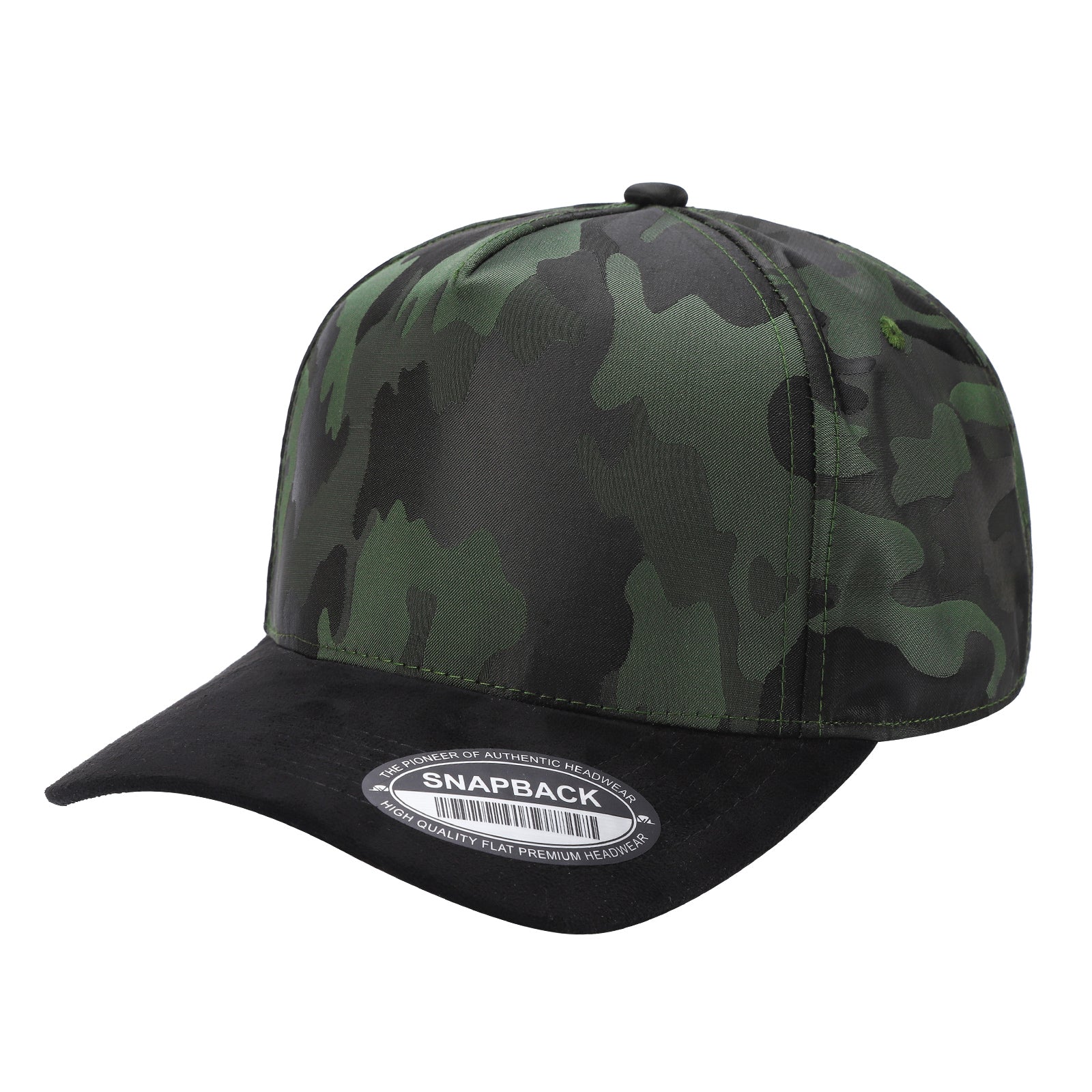 5panel Camo Head with Suede Fabric Bill Snapback Tccs - OLIVE/BLACK - Burzip Wholesale