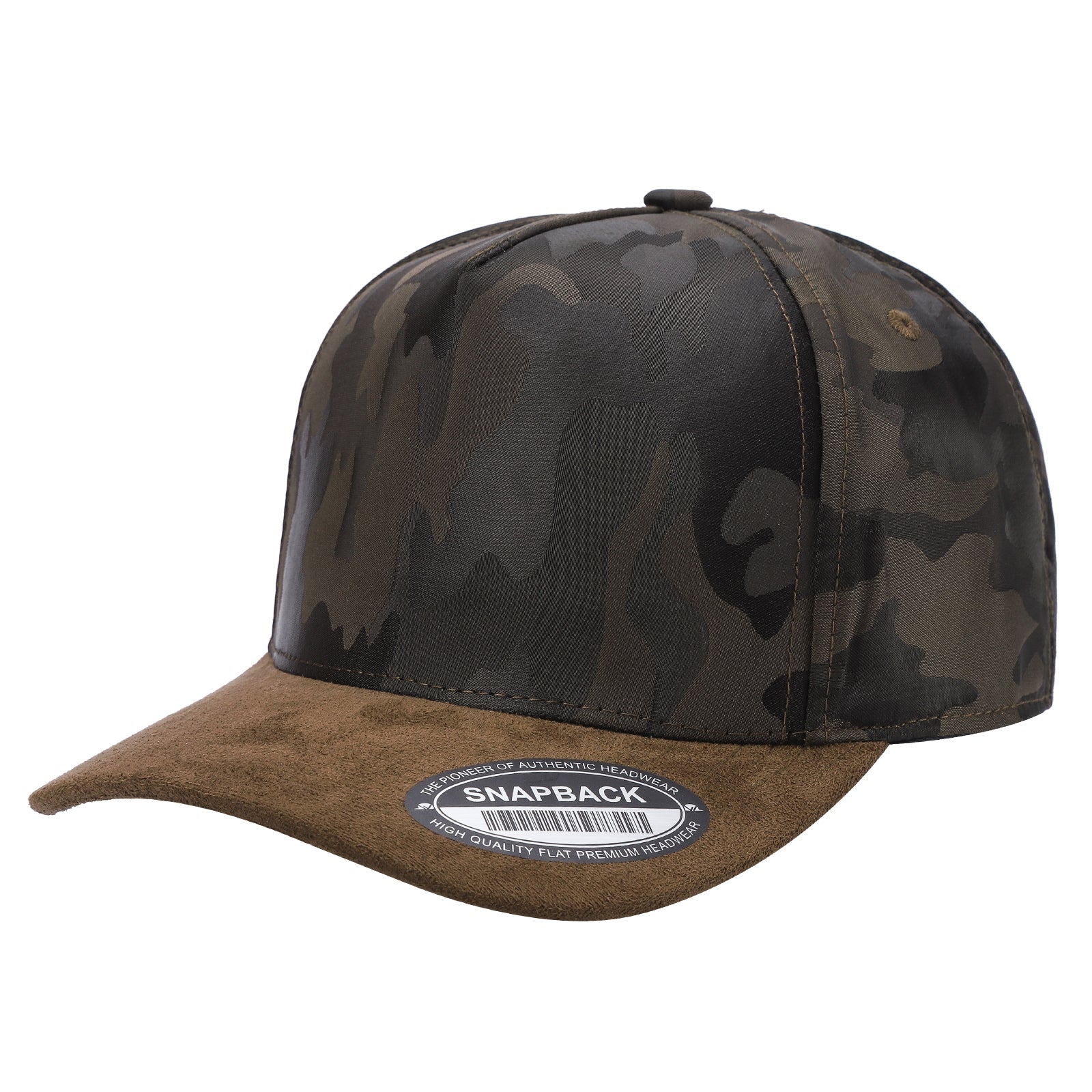 5panel Camo Head with Suede Fabric Bill Snapback Tccs - BROWN/BROWN - Burzip Wholesale