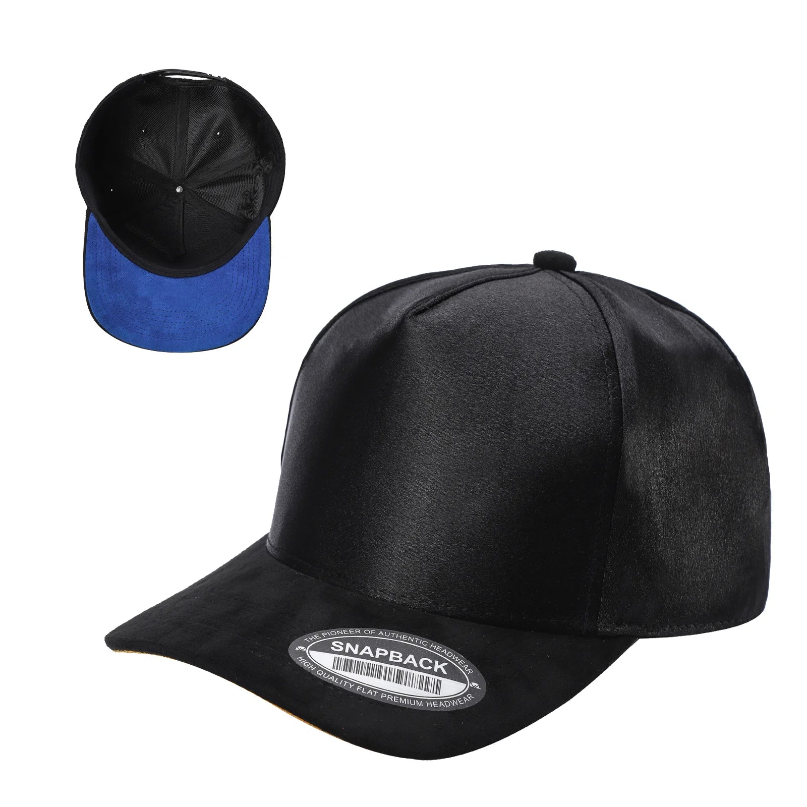 SATIN CROWN & SUEDE BILL 5PANEL SNAP BACK-PREPACK tcsts - BLACK/L.GREY02 - Burzip Wholesale