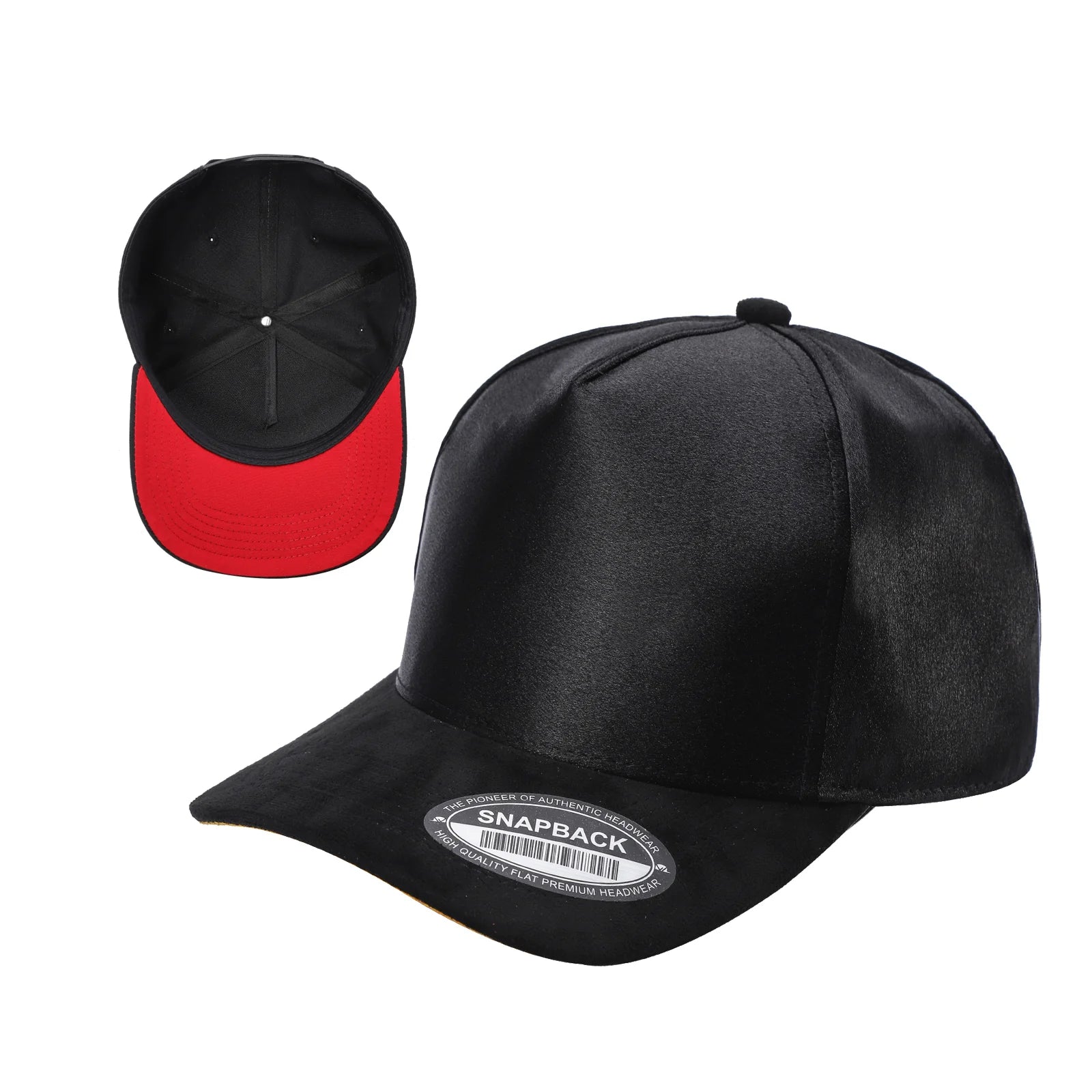 SATIN CROWN & SUEDE BILL 5PANEL SNAP BACK-PREPACK tcsts - BLACK/ROYAL02 - Burzip Wholesale