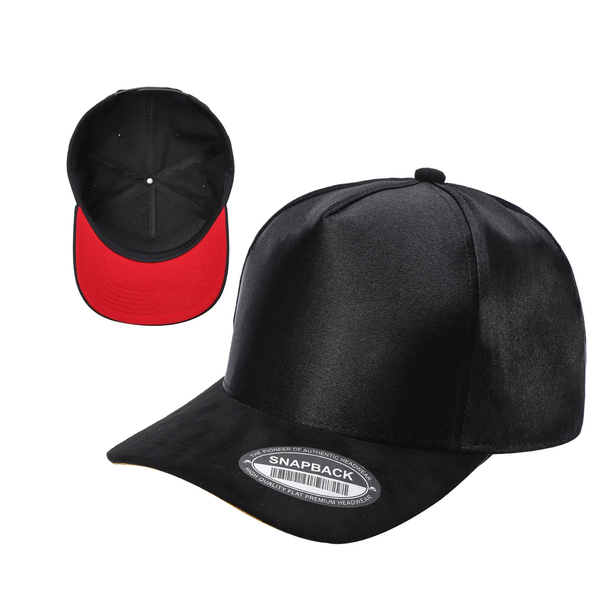 SATIN CROWN & SUEDE BILL 5PANEL SNAP BACK-PREPACK tcsts - BLACK/ROYAL02 - Burzip Wholesale
