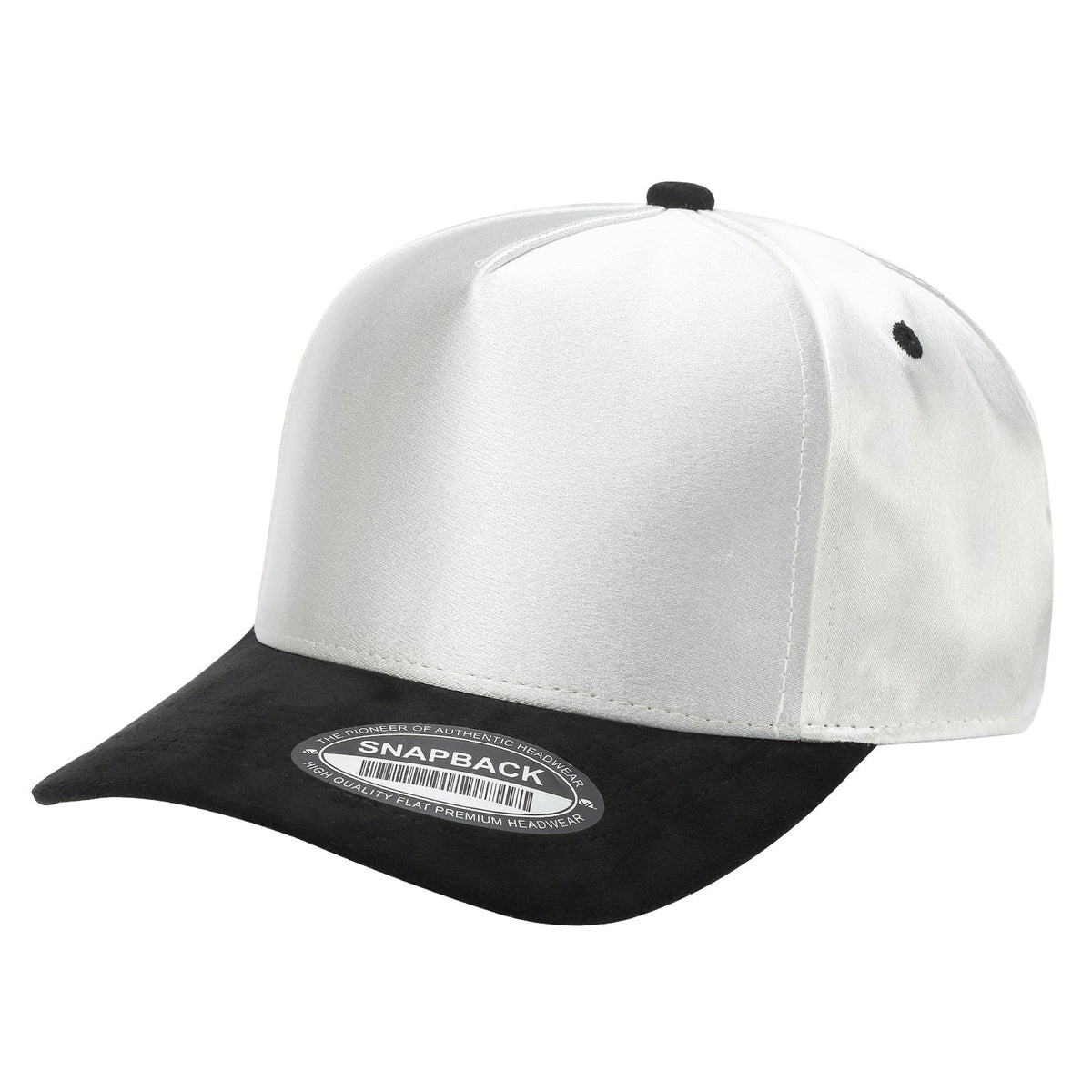 SATIN CROWN & SUEDE BILL 5PANEL SNAP BACK-PREPACK tcsts - WHITE/ROYAL - Burzip Wholesale