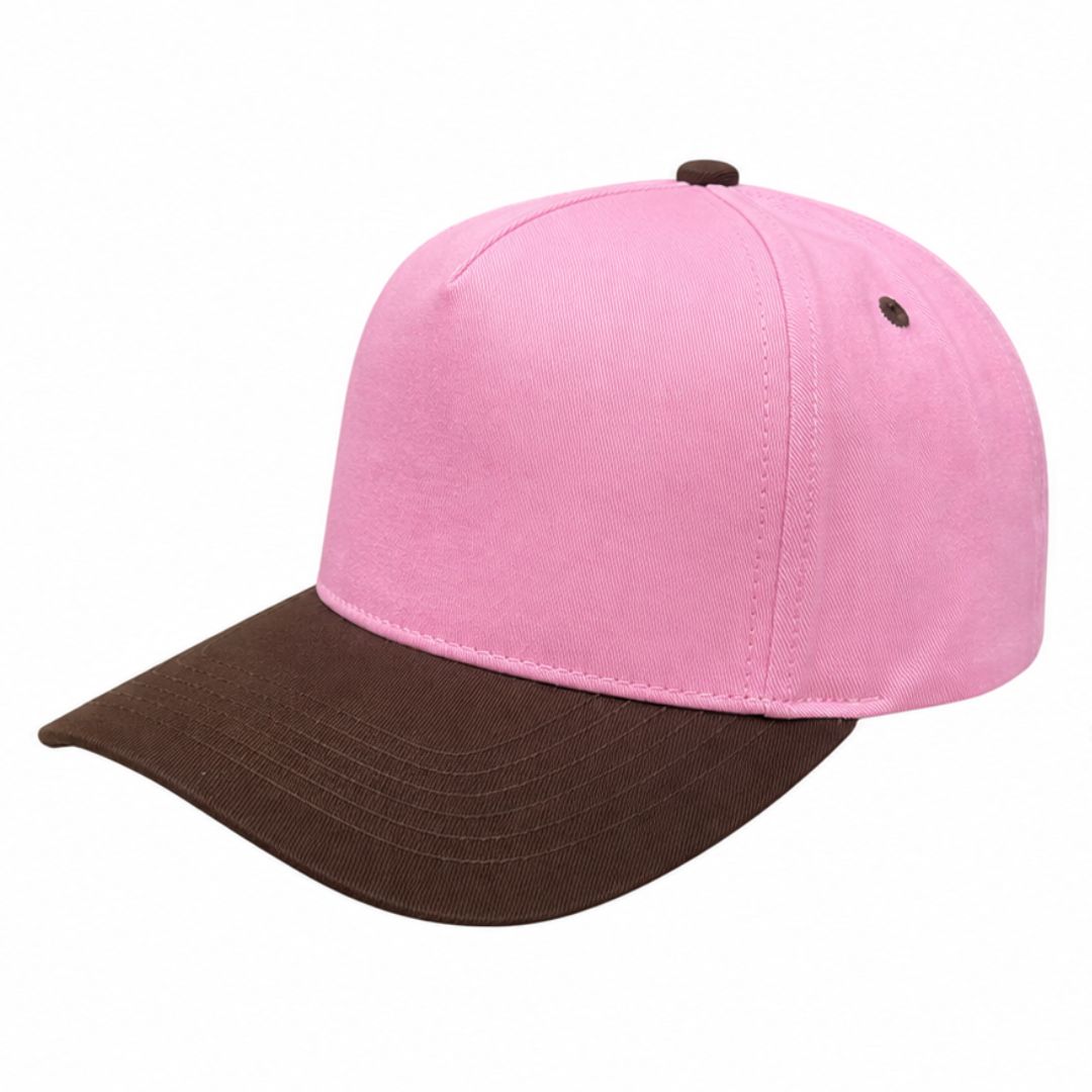 5panel Twill Fabric 5tone with Cream Crown 2tone Blank Caps Tctan - TAN/PINK - Burzip Wholesale
