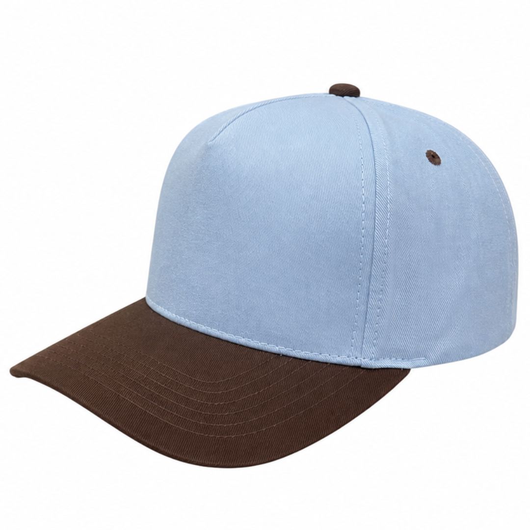 5panel Twill Fabric 5tone with Cream Crown 2tone Blank Caps Tctan - TAN/SKY - Burzip Wholesale