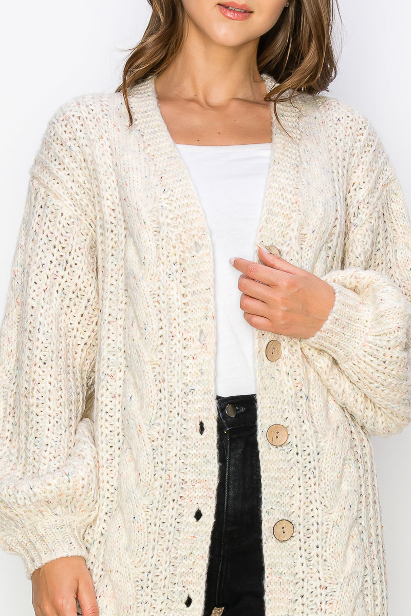 WC0012-CHUNKY SWEATER CARDIGAN - BEIGE / L - Burzip Wholesale