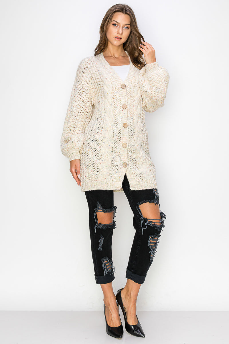 WC0012-CHUNKY SWEATER CARDIGAN - BEIGE / 111=3pcs * $22 - Burzip Wholesale