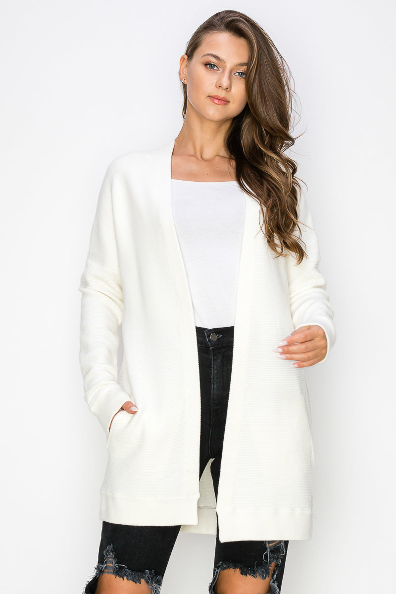WC0016-SOFT KNIT RIBBED SWEATER CARDIGAN/ - CREAM / S - Burzip Wholesale