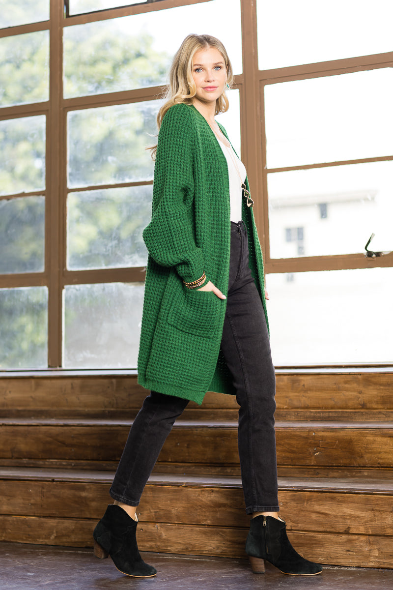 WC0017-WAFFLE SWEATER CARDIGAN - GREEN / 111=3pcs * $26 - Burzip Wholesale