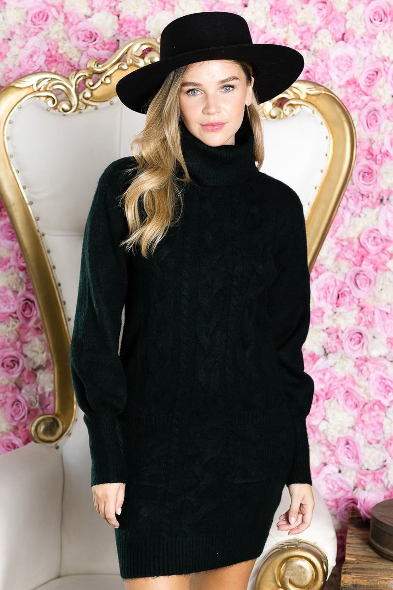 WD0024 Turtleneck Cable Pattern Sweater Dress - BURGUNDY / M - Burzip Wholesale