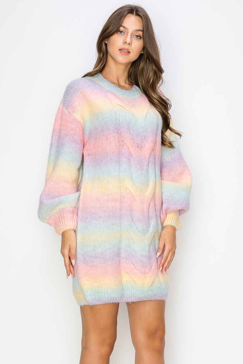 WD0040 Rainbow Sweater Mini Dress - selected color - Burzip Wholesale