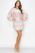 WD0040 Rainbow Sweater Mini Dress - PINK / S - Burzip Wholesale