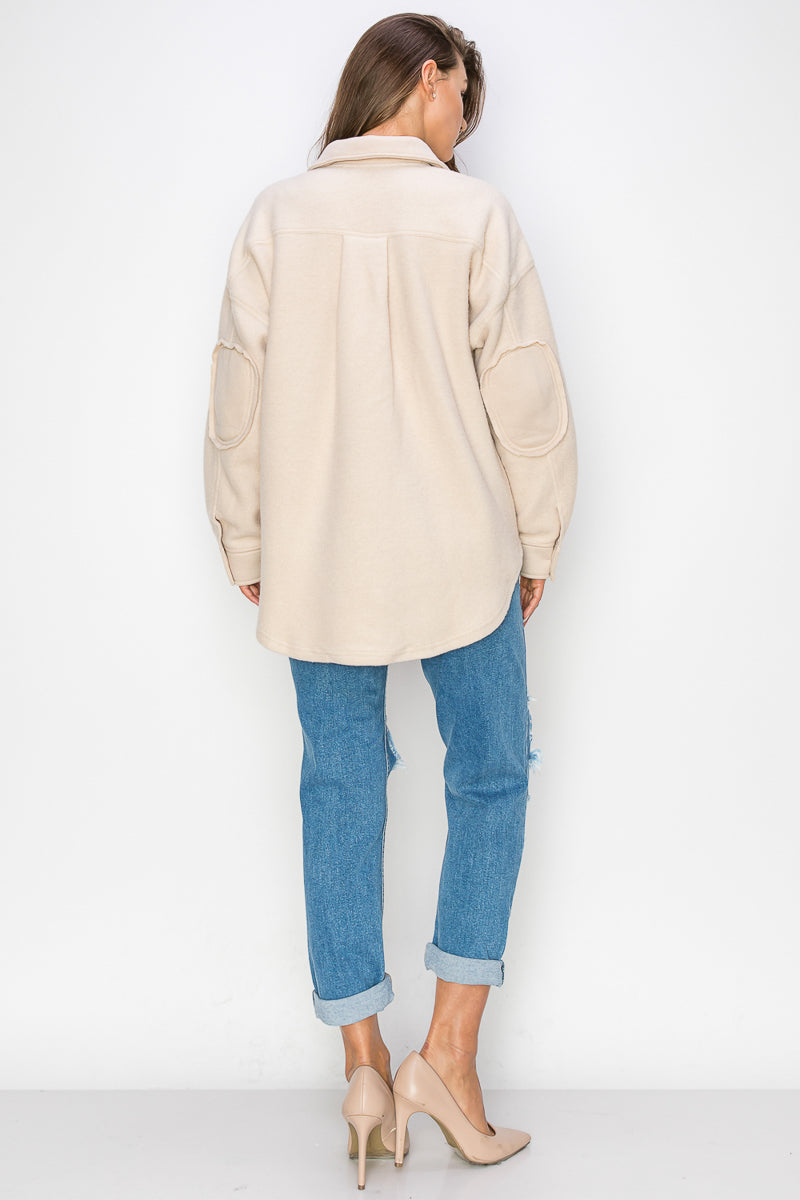 WK0022 Fleece Button Down Oversized Jacket - BEIGE / L - Burzip Wholesale