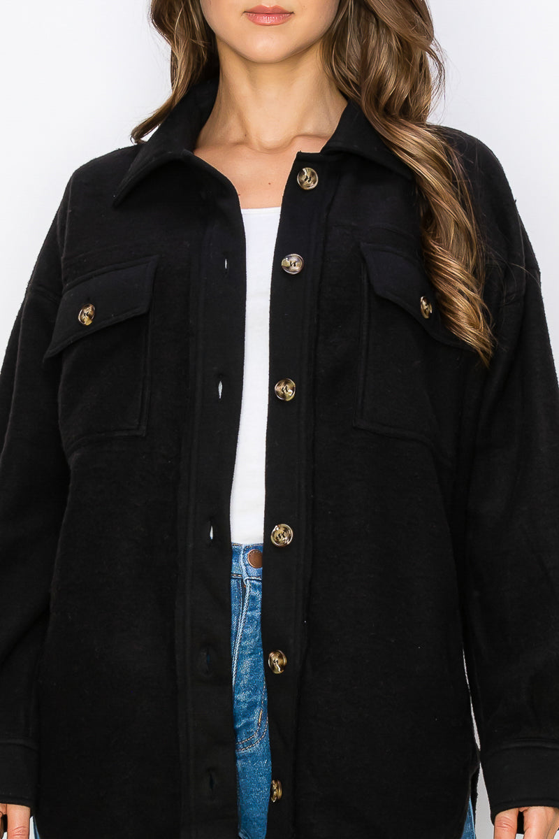 WK0022 Fleece Button Down Oversized Jacket - ORANGE / L - Burzip Wholesale