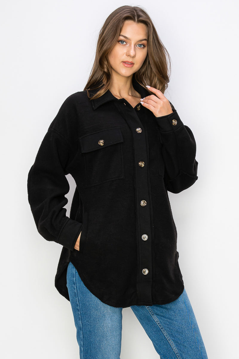 WK0022 Fleece Button Down Oversized Jacket - ORANGE / 111=3pcs / $28 - Burzip Wholesale