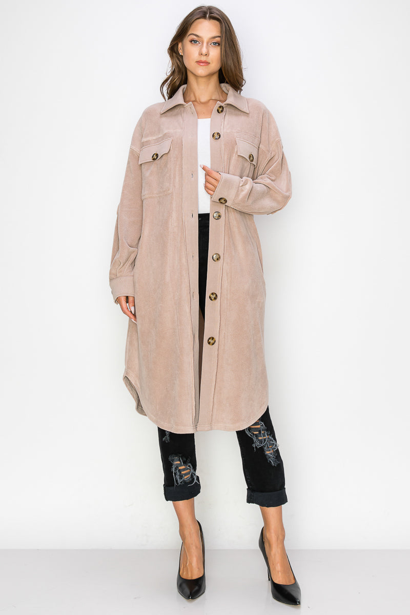 WK0029 Reverse Fleece Drop Sleeve Long Jacket - NUDE / L - Burzip Wholesale