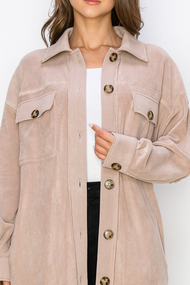 WK0029 Reverse Fleece Drop Sleeve Long Jacket - NUDE / 111=3pcs / $28 - Burzip Wholesale