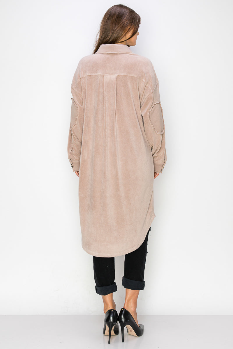 WK0029 Reverse Fleece Drop Sleeve Long Jacket - NUDE / 222=6pcs * $24 - Burzip Wholesale