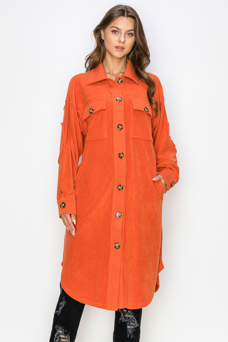 WK0029 Reverse Fleece Drop Sleeve Long Jacket - RUST / 222=6pcs * $24 - Burzip Wholesale