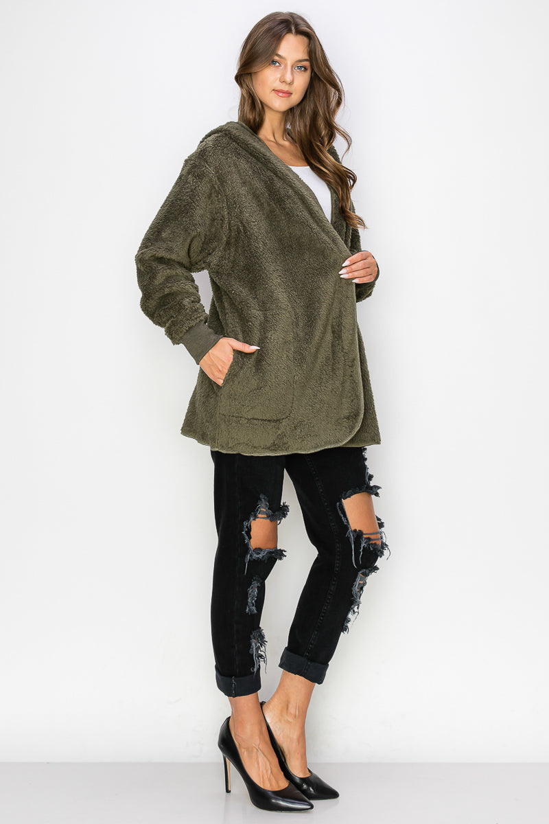 WK0042 Warm and Soft Fur Fabric Hoodie Jacket - SAND / S - Burzip Wholesale