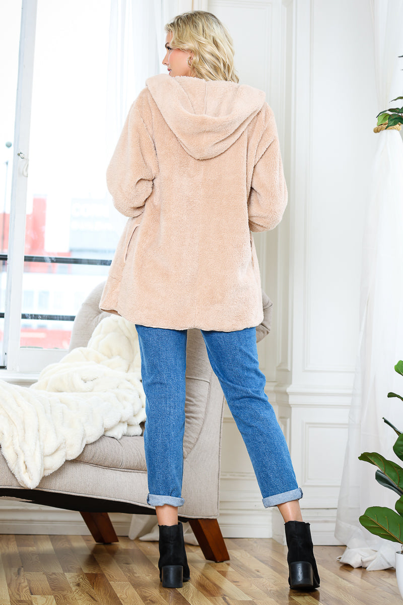 WK0042 Warm and Soft Fur Fabric Hoodie Jacket - selected color - Burzip Wholesale