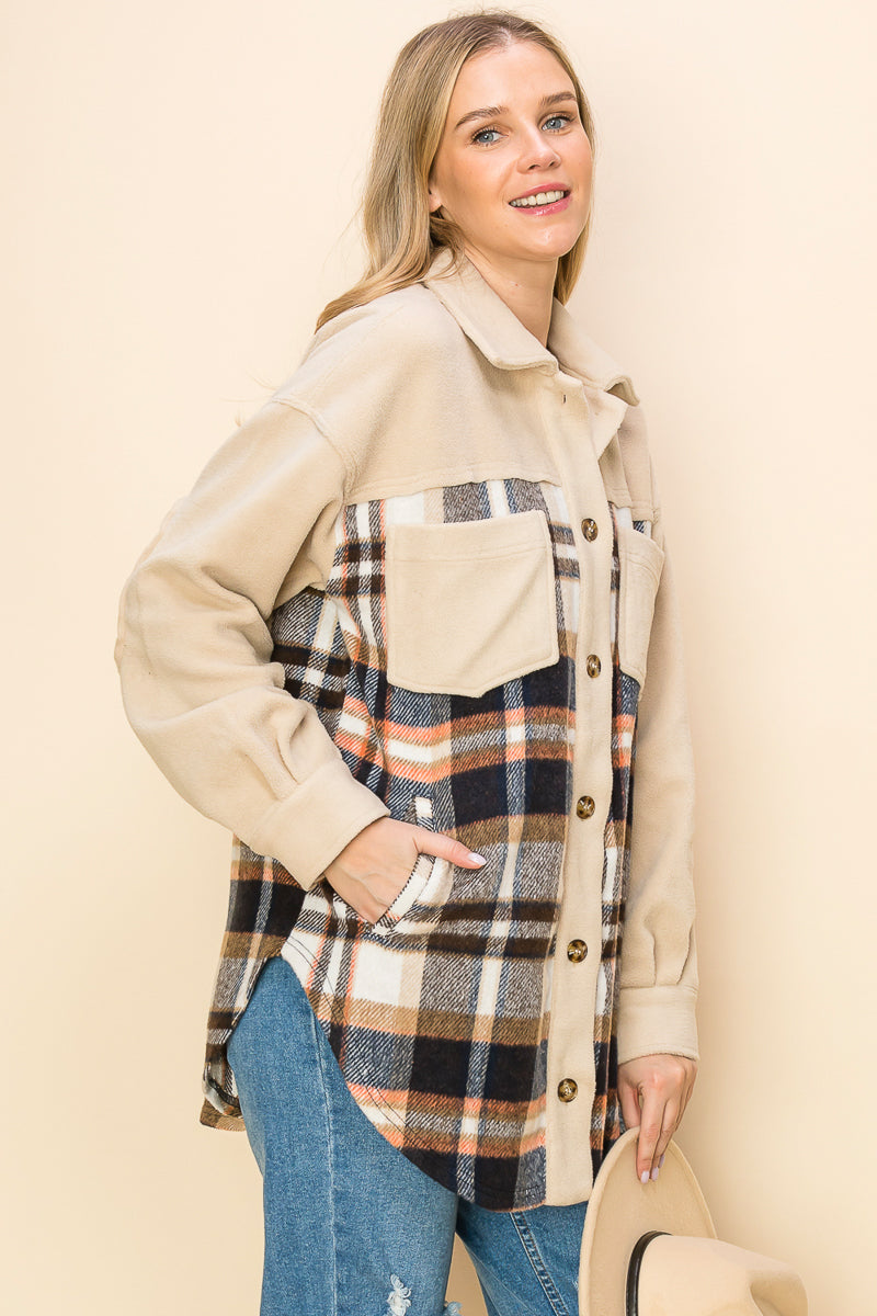 WK0044 Plaid Long Sleeve Shacket - selected color - Burzip Wholesale