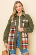 WK0044 Plaid Long Sleeve Shacket - BEIGE / M - Burzip Wholesale