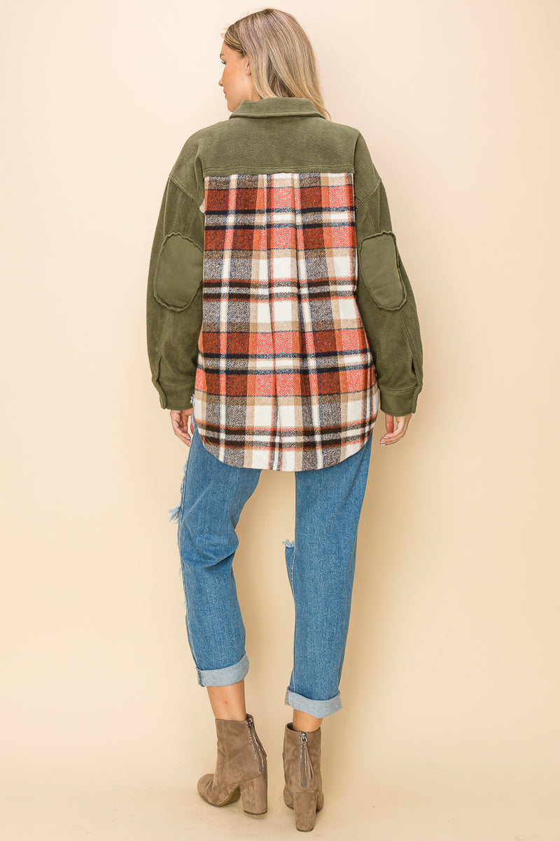 WK0044 Plaid Long Sleeve Shacket - OLIVE / 222=6pcs * $24 - Burzip Wholesale