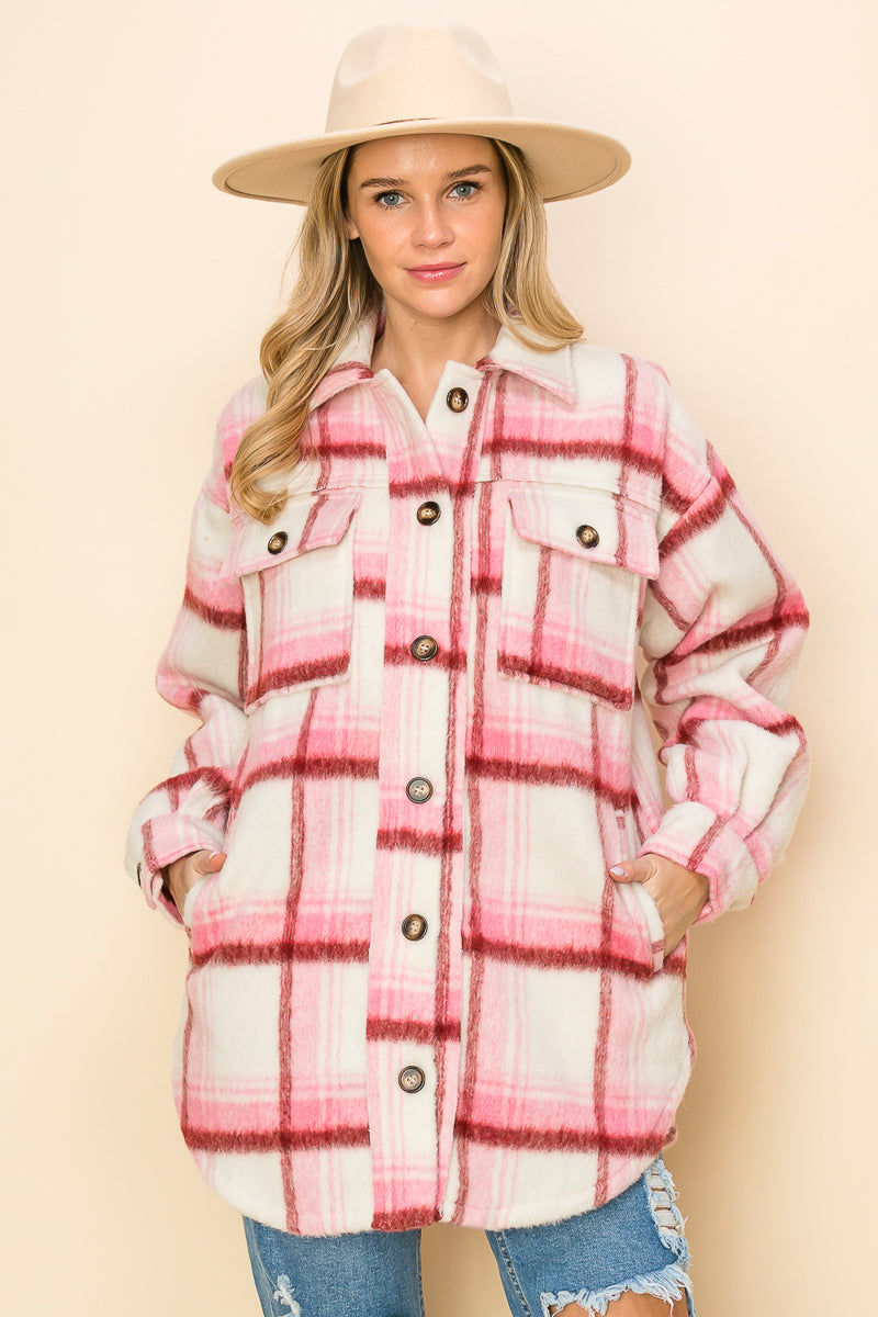 WK0049 Brushed Flannel Jacket - PINK / M - Burzip Wholesale