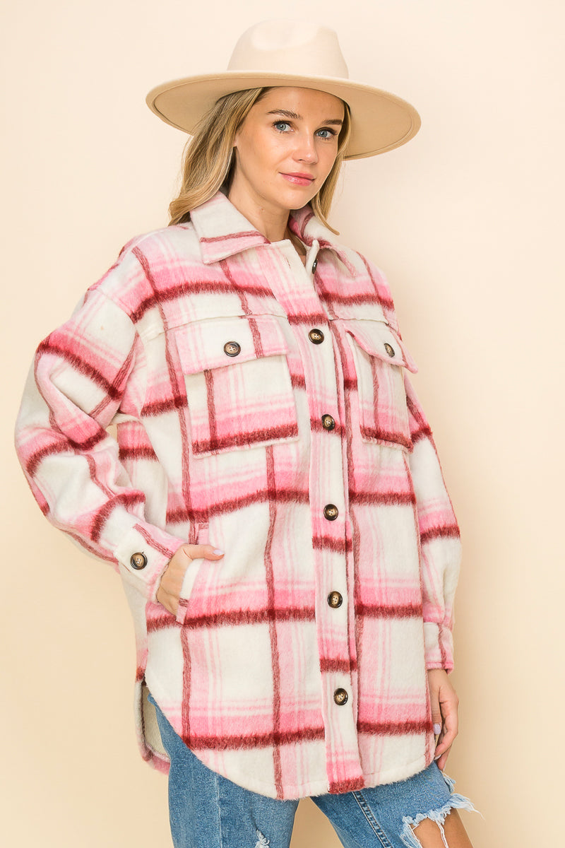 WK0049 Brushed Flannel Jacket - PINK / L - Burzip Wholesale