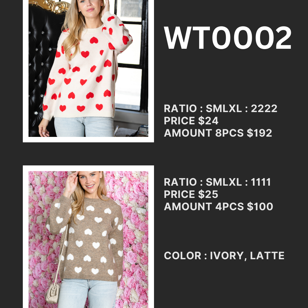 WT0002 ROUND NECK SWEATER - LATTE/WHT / 2222=8pcs * $20 - Burzip Wholesale