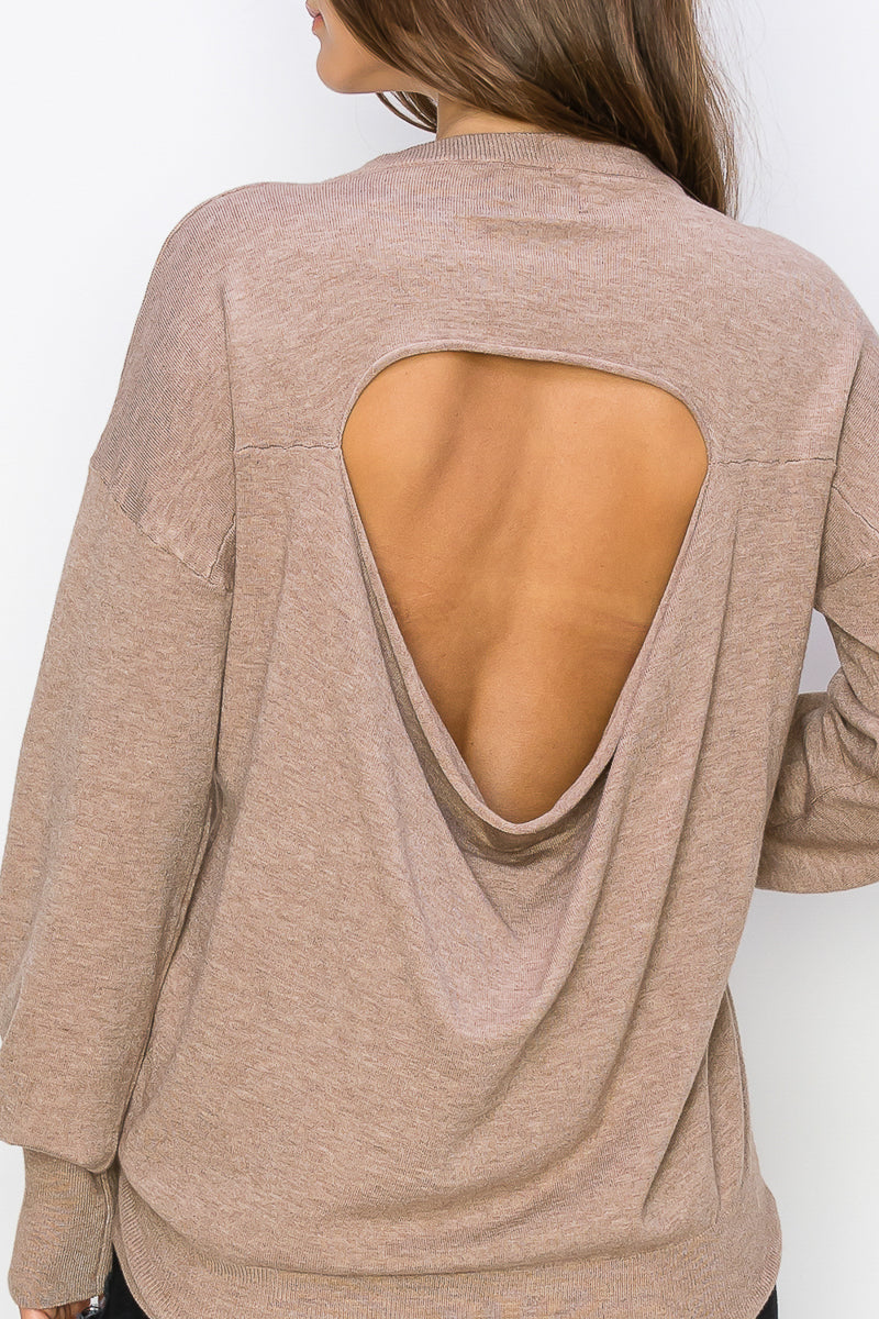 WT0001 Wholesale Cutout Draped Back Pullover - LATTE / 2222=8pcs * $15 - Burzip Wholesale