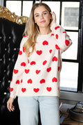 WT0002 ROUND NECK SWEATER - IVORY/RED / S - Burzip Wholesale