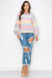 WT0008 Rainbow Sweater Top - PINK / S - Burzip Wholesale