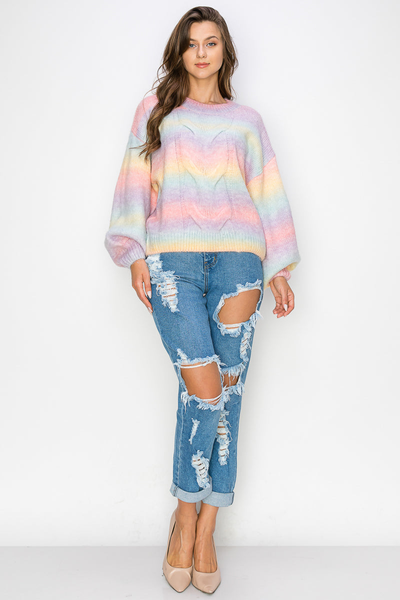 WT0008 Rainbow Sweater Top - PINK / L - Burzip Wholesale