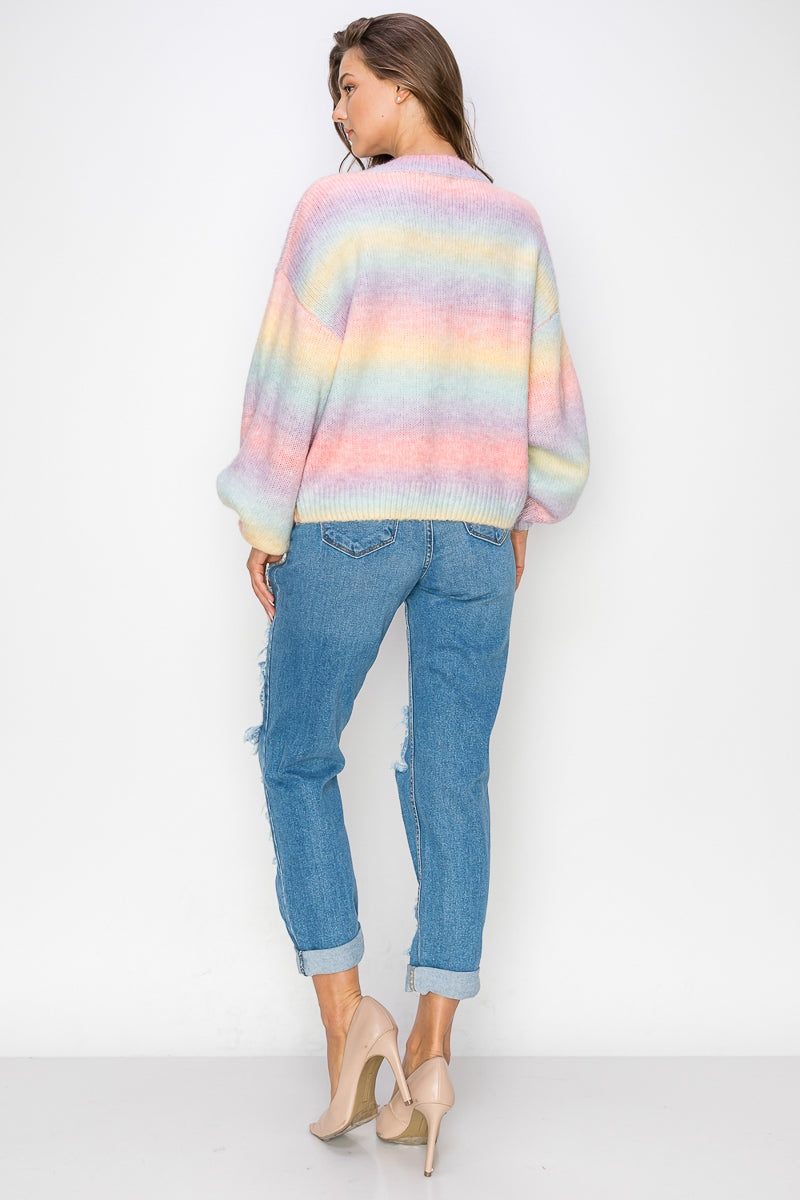 WT0008 Rainbow Sweater Top - PINK / 222=6pcs * $15 - Burzip Wholesale