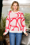WT0013 Heart Pattern Drop Shoulder Sweater Top - MOCHA / M - Burzip Wholesale