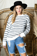 WT0027 Round Neck Striped Pullover - BLK / - Burzip Wholesale