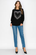 WT0033 SOFT VISCOSE THREAD EMBELLISHED HEART PULLOVER - BLACK /222=6pcs * $18 - Burzip Wholesale