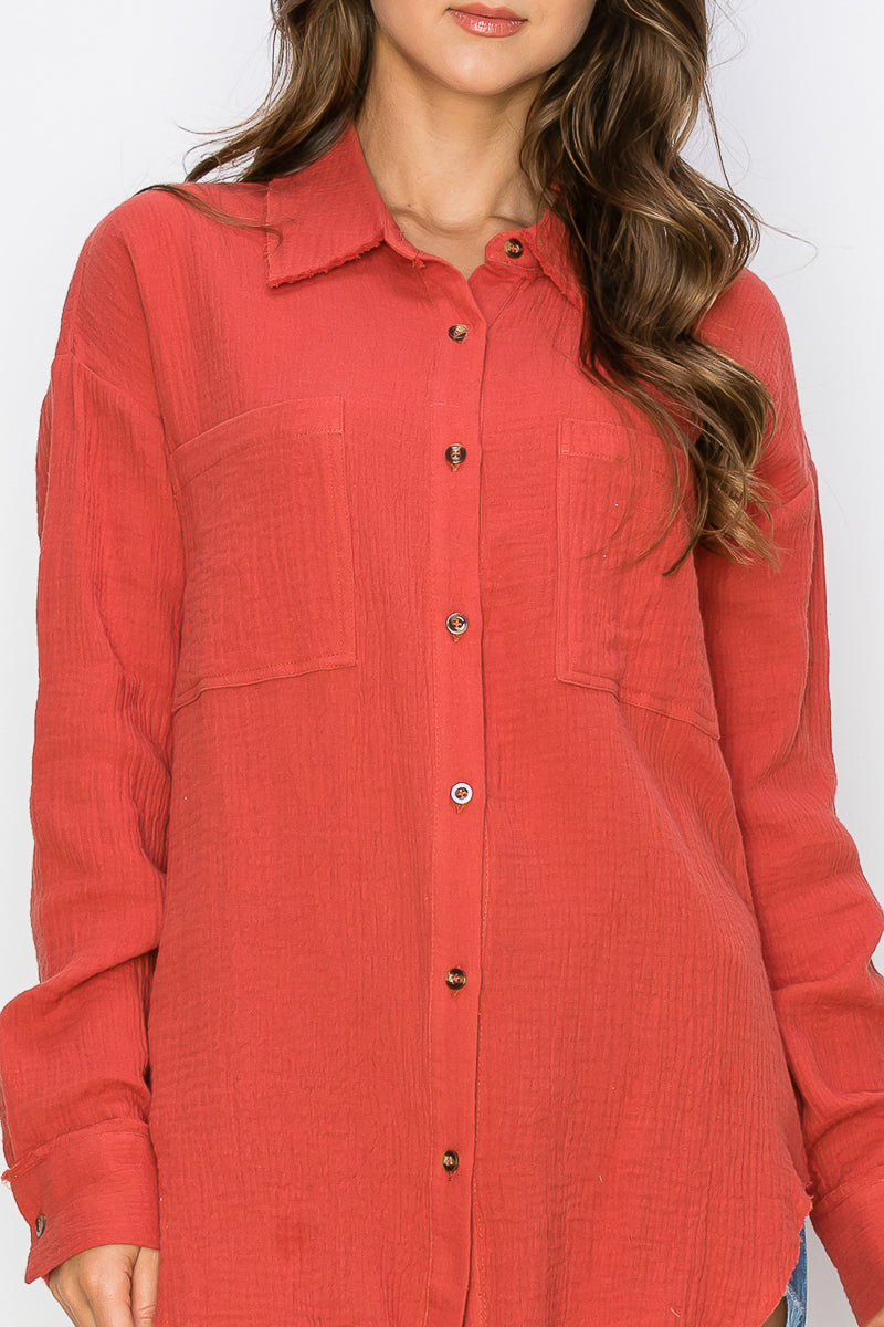 WT0039 Oversized Button Up Shirt - selected color - Burzip Wholesale
